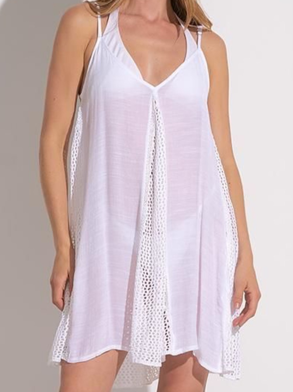 Elan White Crochet-Trim V-Neck Cover-Up Dress
